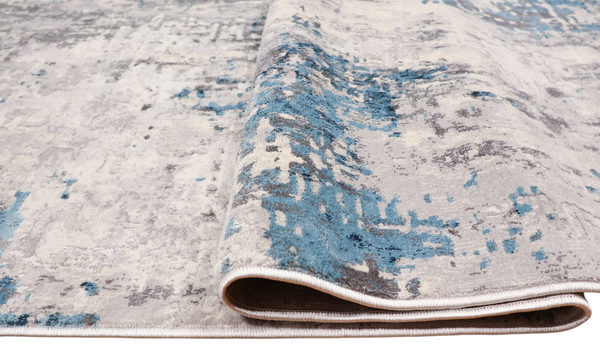 Loren Grey Blue and Cream Distressed Abstract Rug