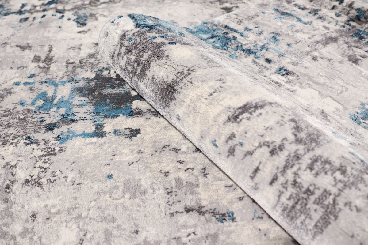 Loren Grey Blue and Cream Distressed Abstract Rug