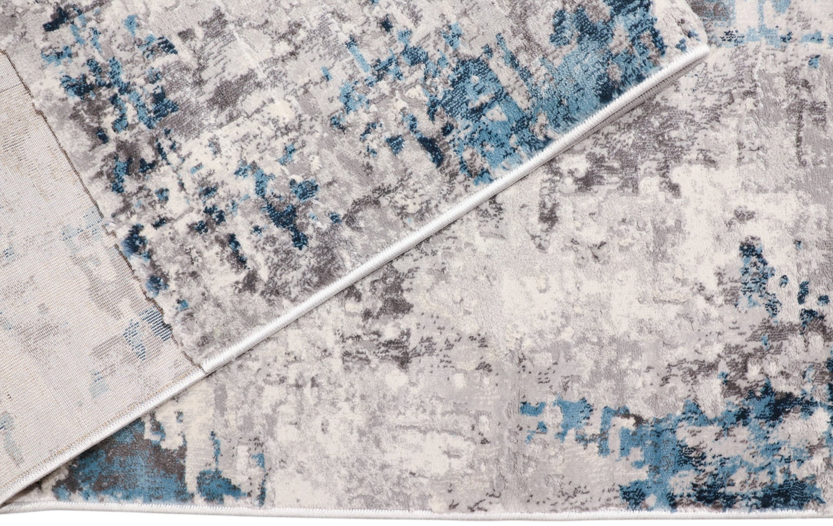 Loren Grey Blue and Cream Distressed Abstract Rug