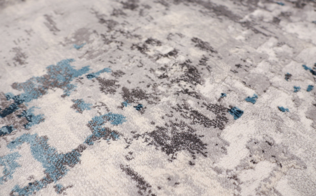 Loren Grey Blue and Cream Distressed Abstract Rug