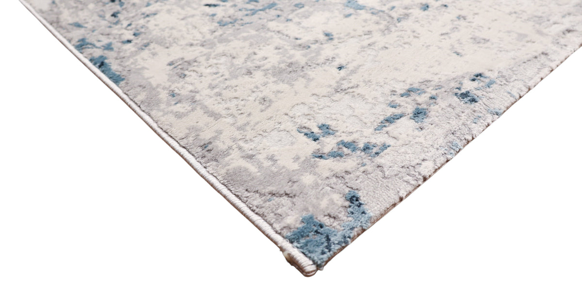 Loren Grey Blue and Cream Distressed Abstract Rug