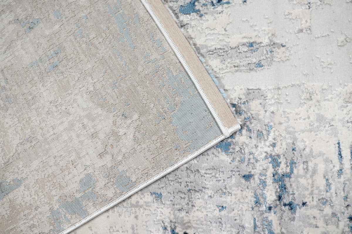 Loren Grey Blue and Cream Distressed Abstract Rug