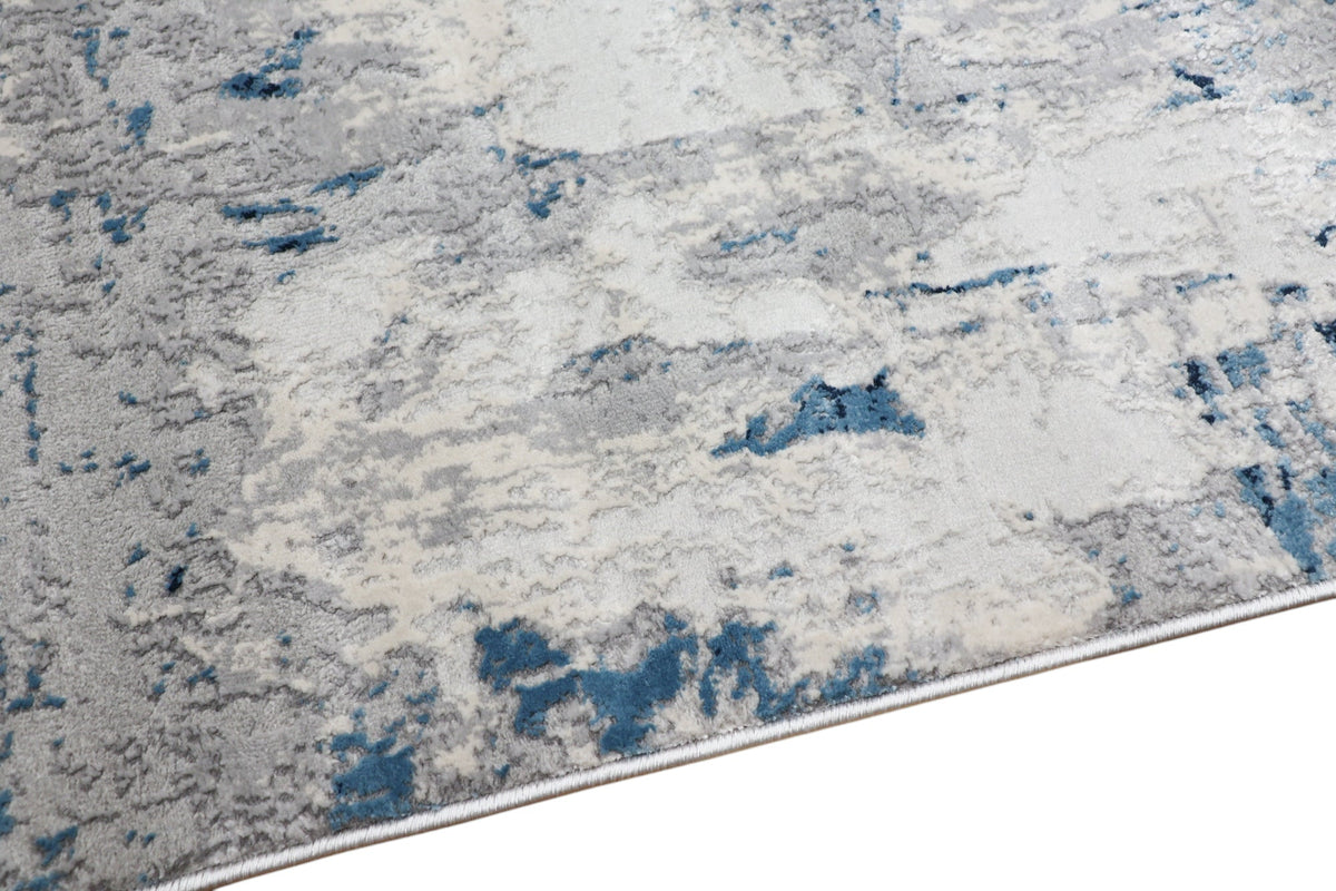 Loren Grey Blue and Cream Distressed Abstract Rug