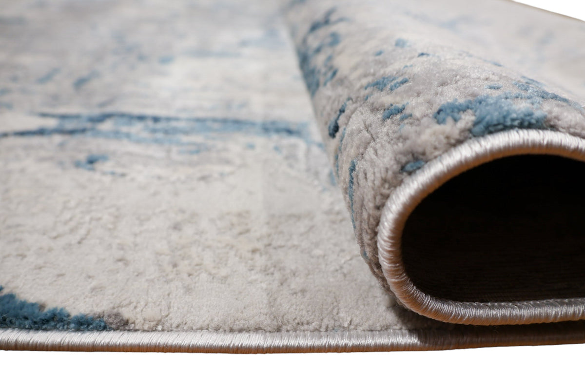 Loren Grey Blue and Cream Distressed Abstract Rug