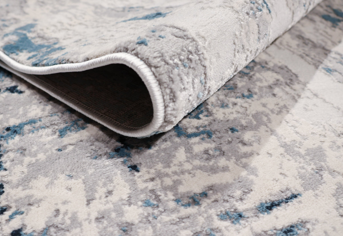 Loren Grey Blue and Cream Distressed Abstract Rug