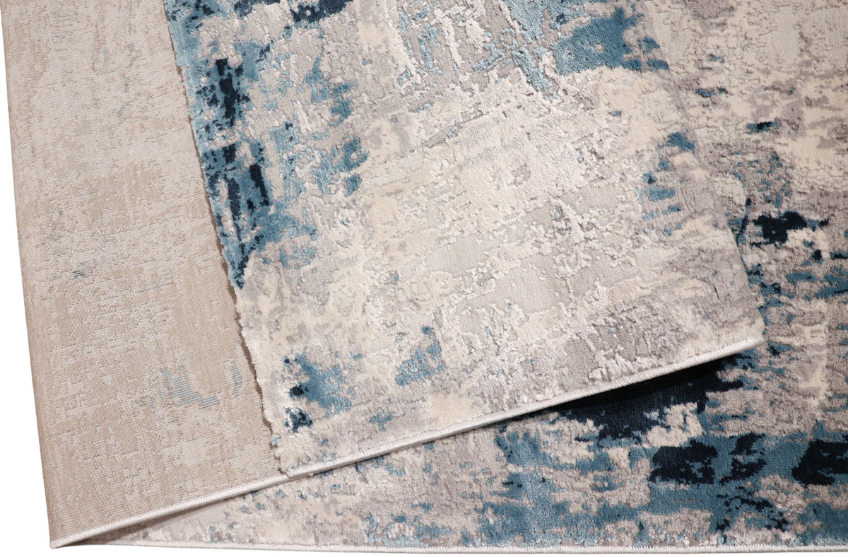 Loren Grey Blue and Cream Distressed Abstract Rug