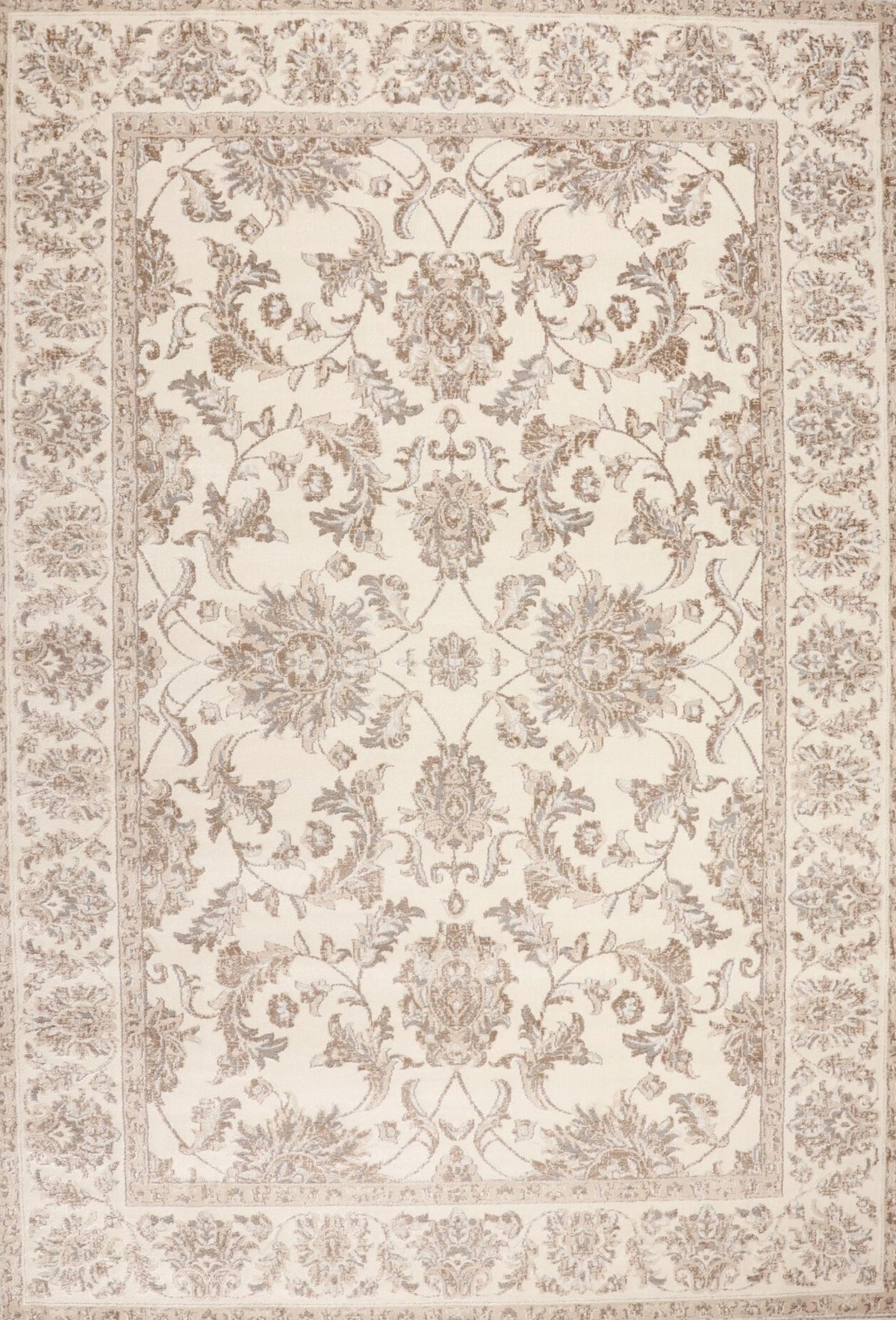 Celine Beige and Brown Distressed Tradtional Floral Rug