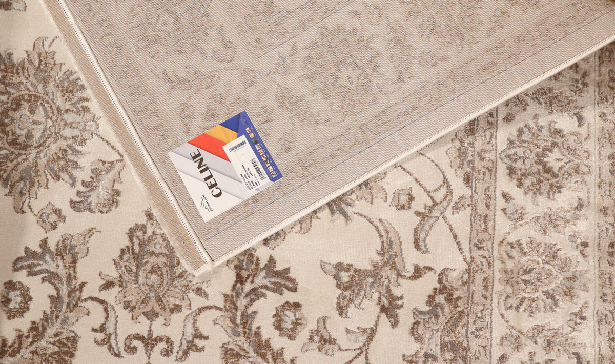 Celine Beige and Brown Distressed Tradtional Floral Rug