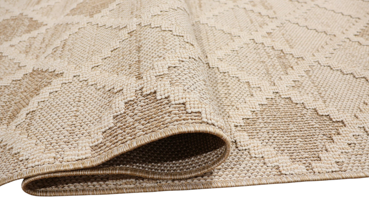 NOVA Cream Beige and Light Brown Diamond Flatweave Rug