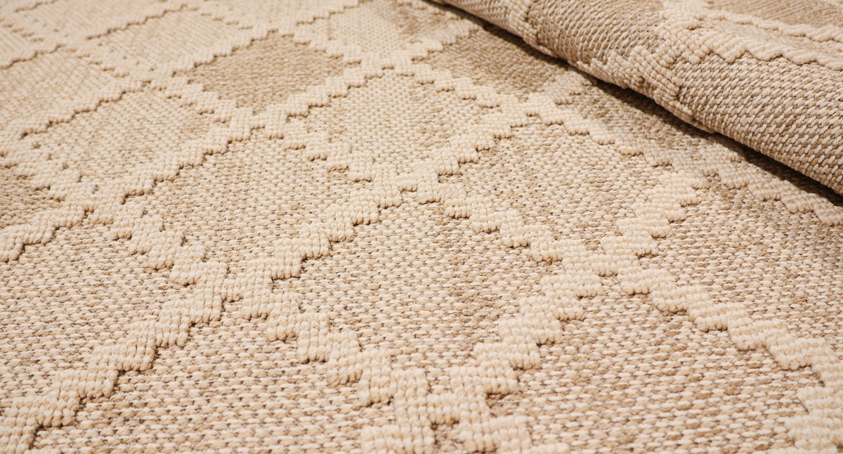 NOVA Cream Beige and Light Brown Diamond Flatweave Rug