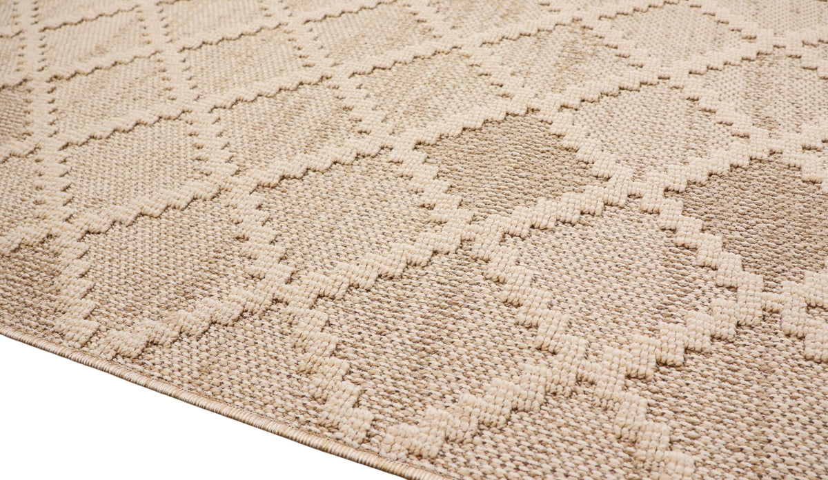 NOVA Cream Beige and Light Brown Diamond Flatweave Rug