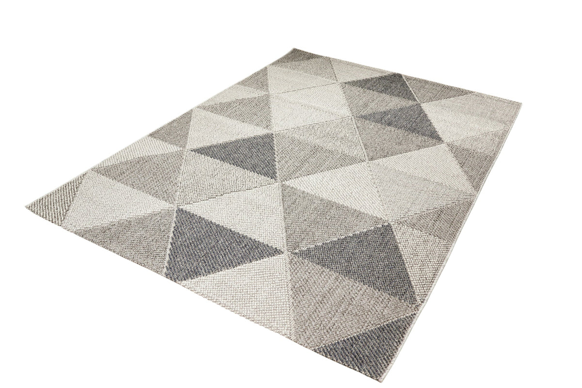 NOVA Grey, Cream, Beige and Blue Geometric Flatweave Rug