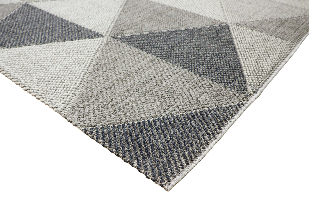 NOVA Grey, Cream, Beige and Blue Geometric Flatweave Rug