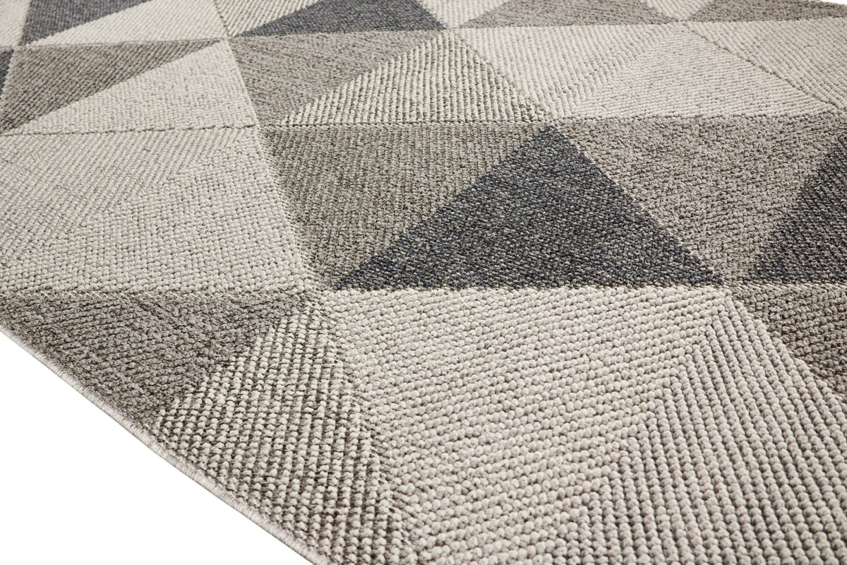 NOVA Grey, Cream, Beige and Blue Geometric Flatweave Rug