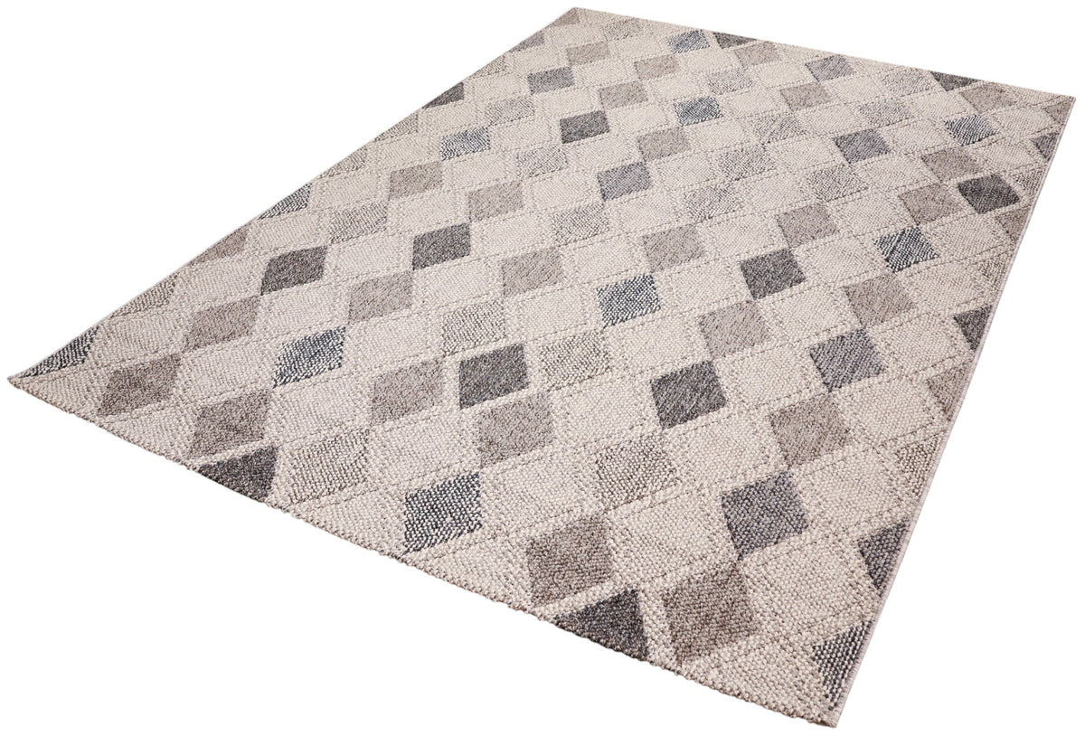 NOVA Grey, Cream, Beige and Blue Diamond Flatweave Rug