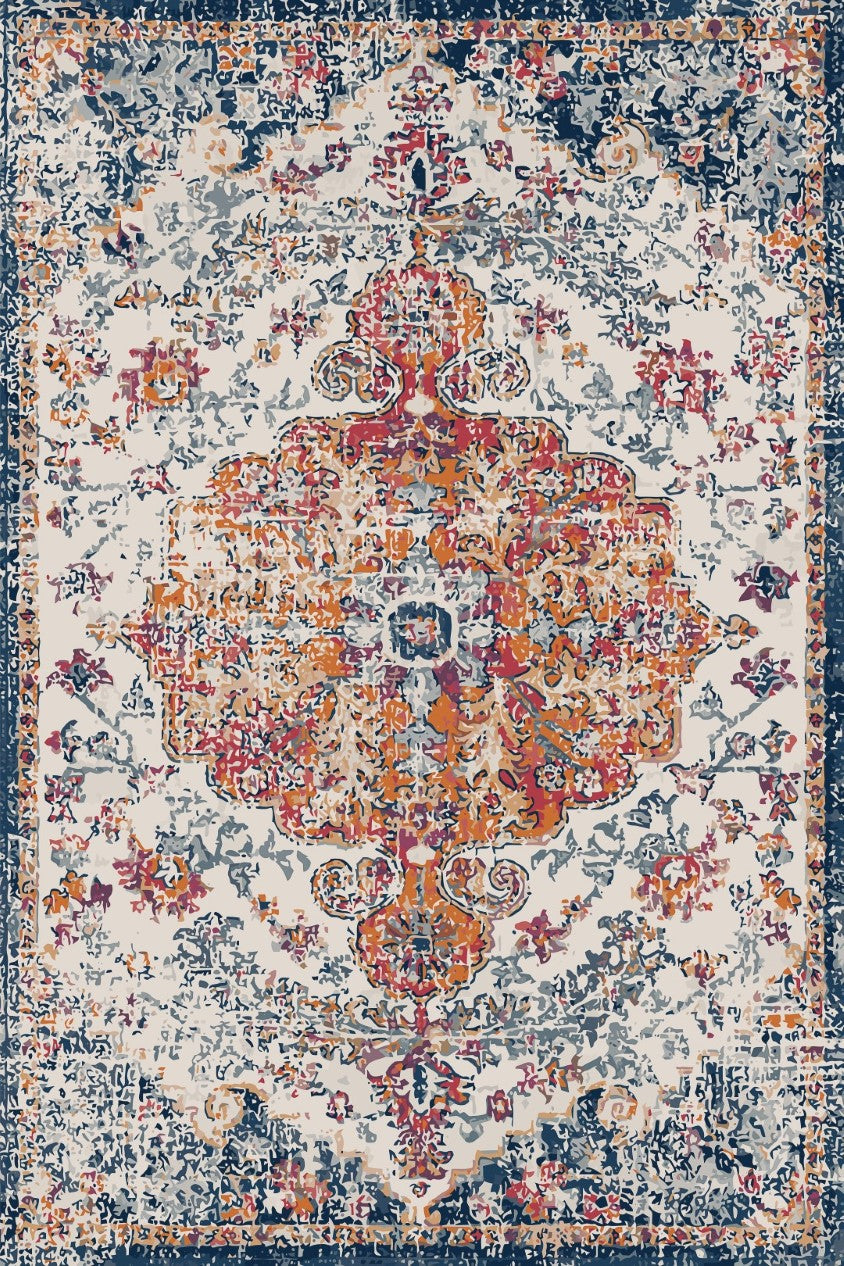 Venice multi colour Rust Orange and Blue Transitional Washable Rug