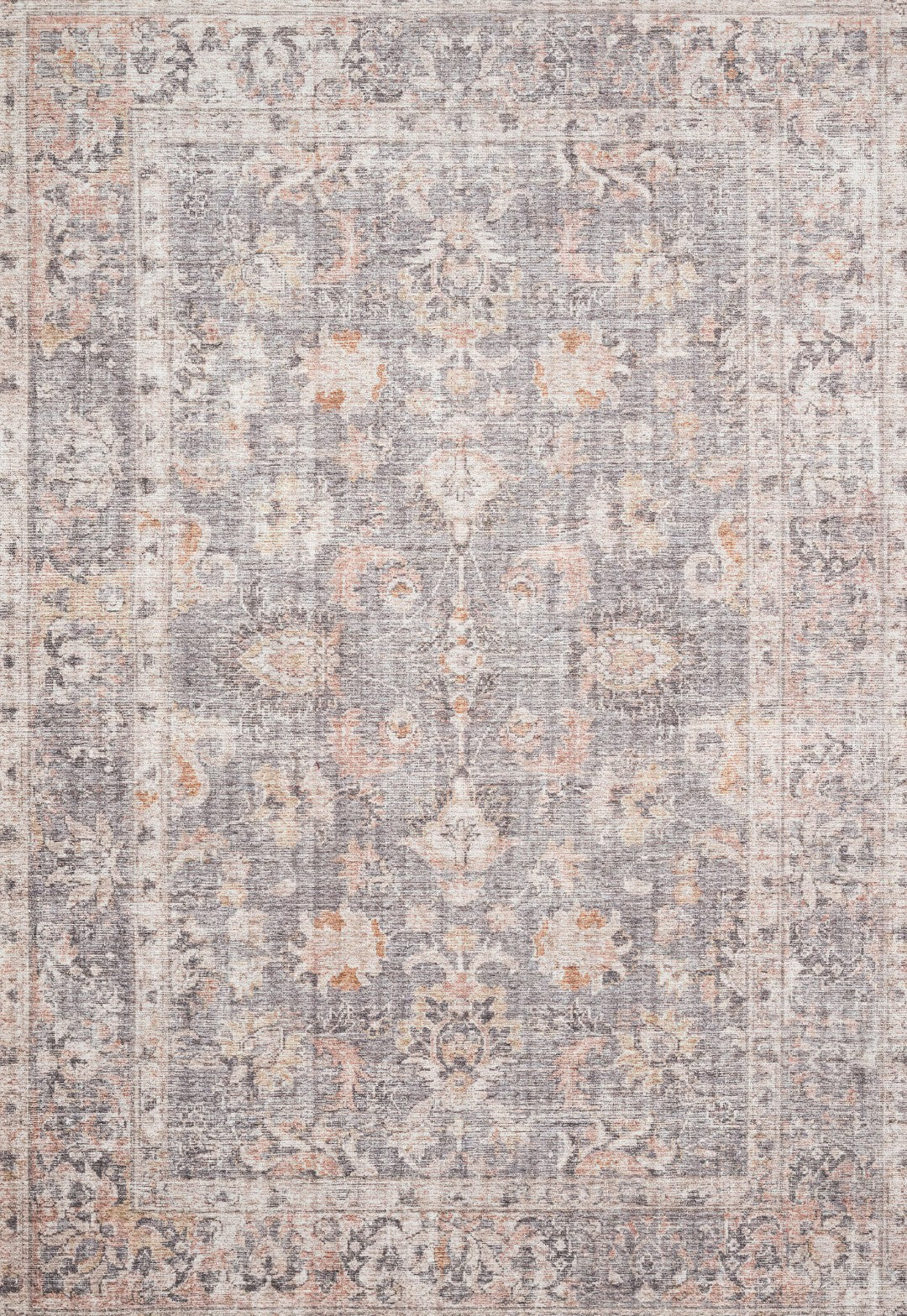 Venice Peach Beige and Mindi Grey Distressed Traditional Washable Rug