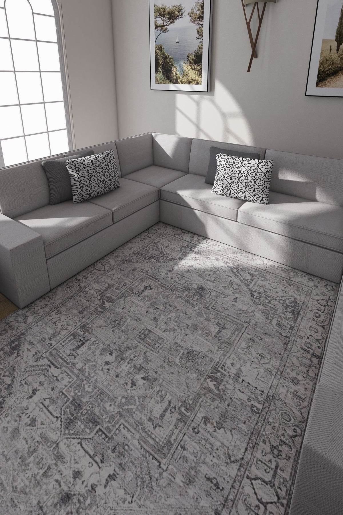 Venice Grey Distressed Transitional Washable Rug