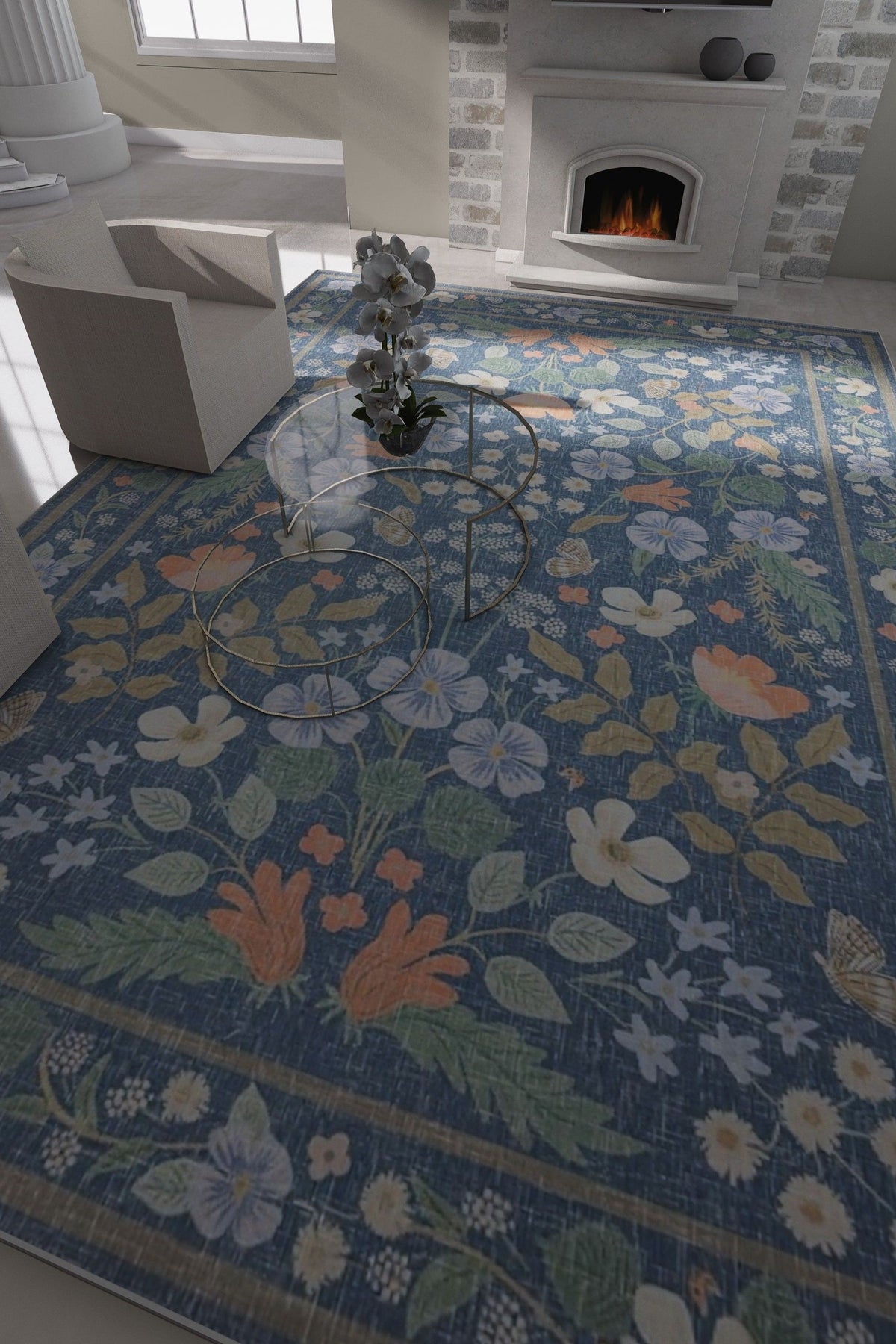 Venice Designer Blue multi colour Paradise Garden Washable Rug