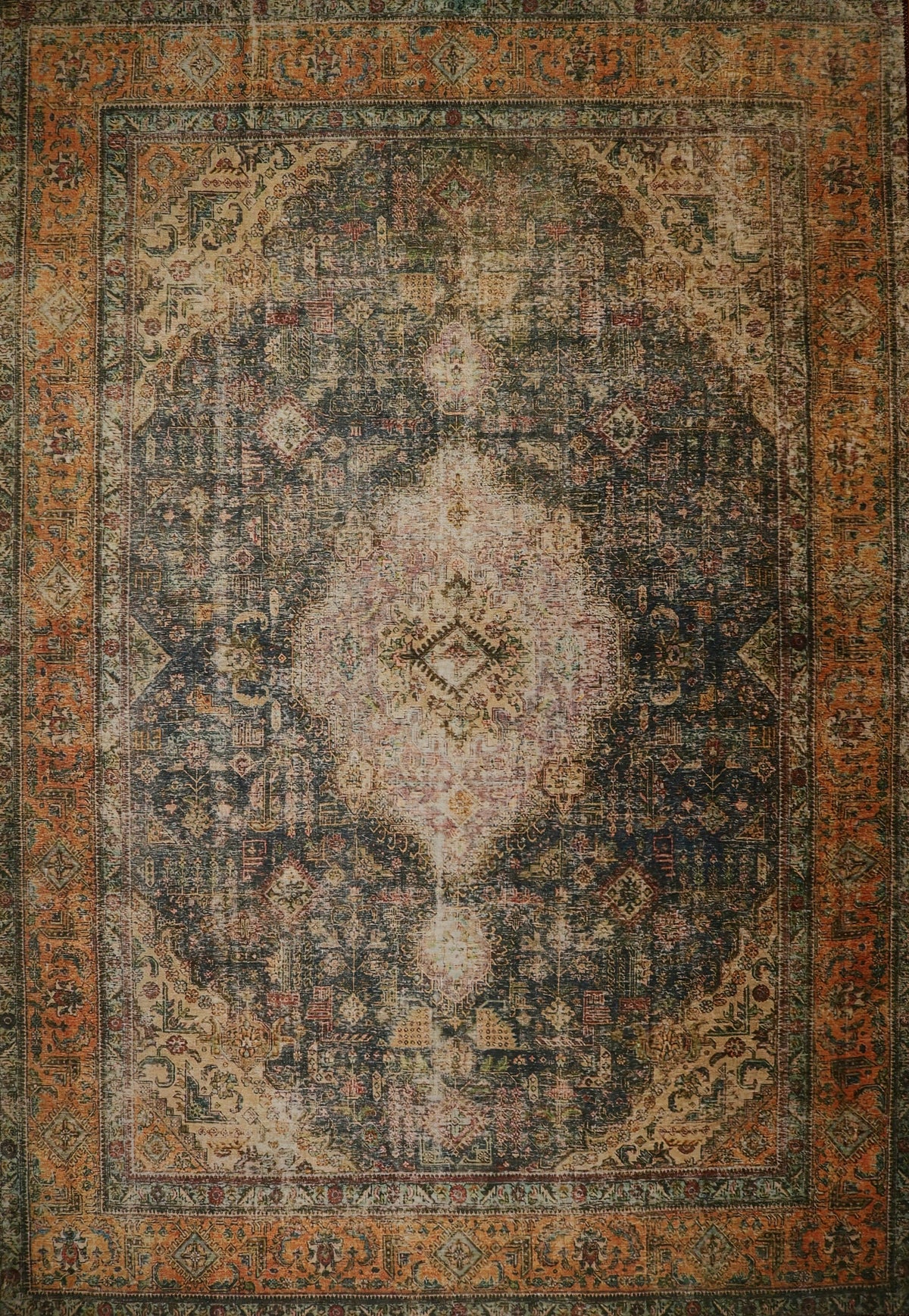 Venice Rust Brown Distressed Traditional Washable Rug