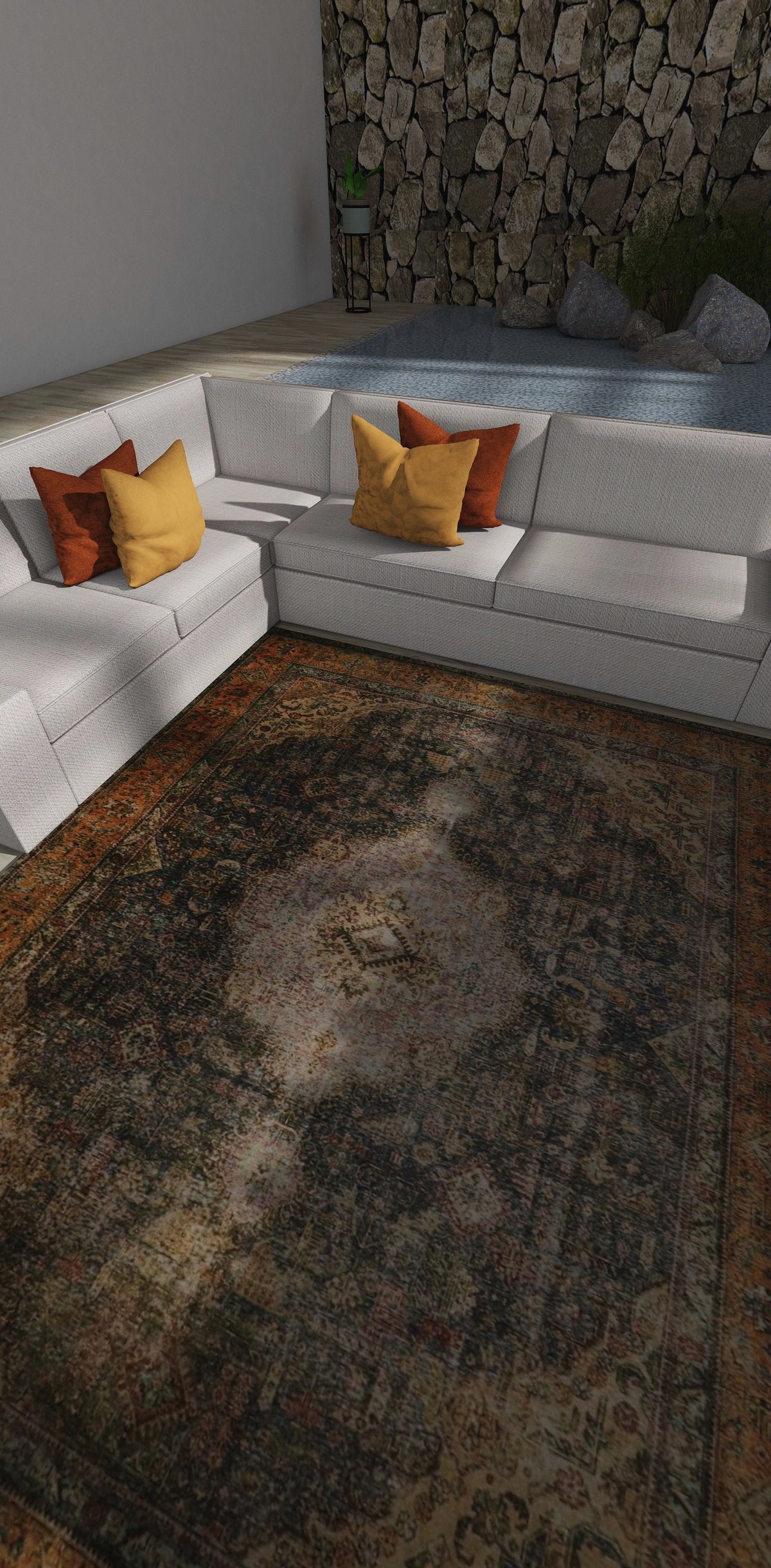 Venice Rust Brown Distressed Traditional Washable Rug