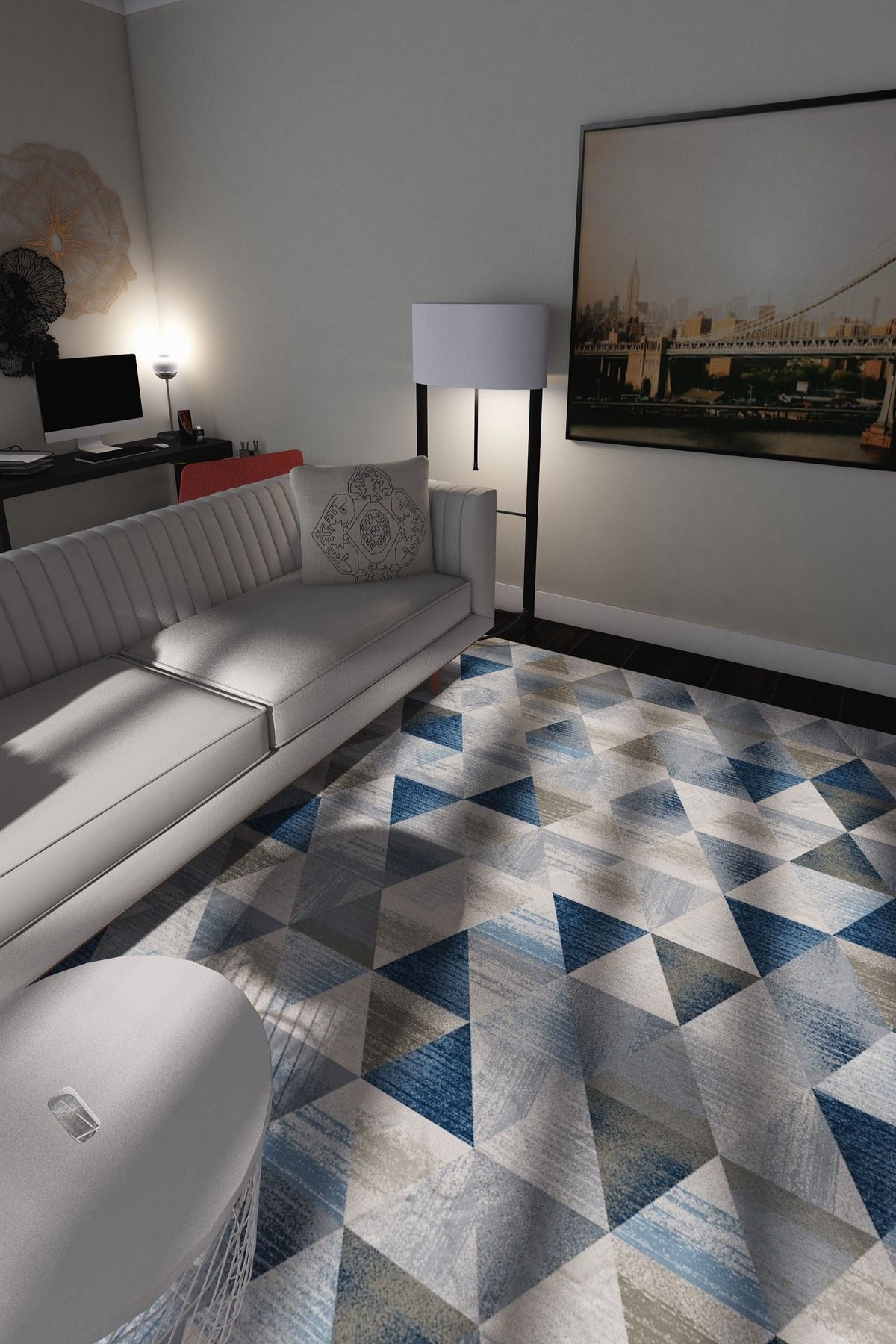 Venice Blue Geometric Modern Washable Rug