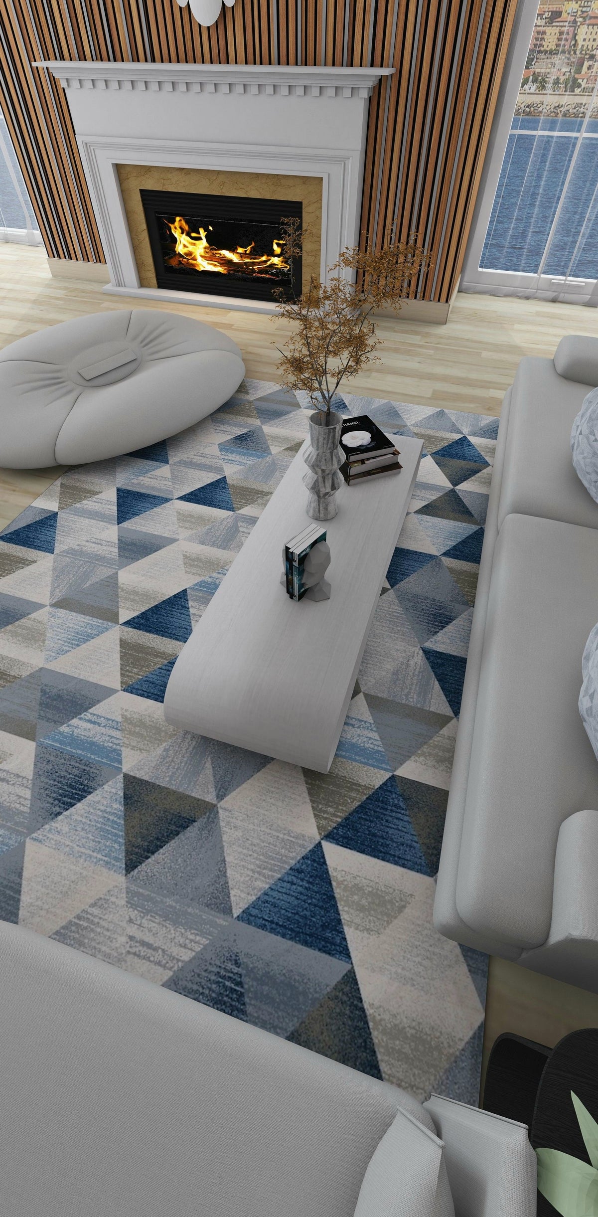 Venice Blue Geometric Modern Washable Rug