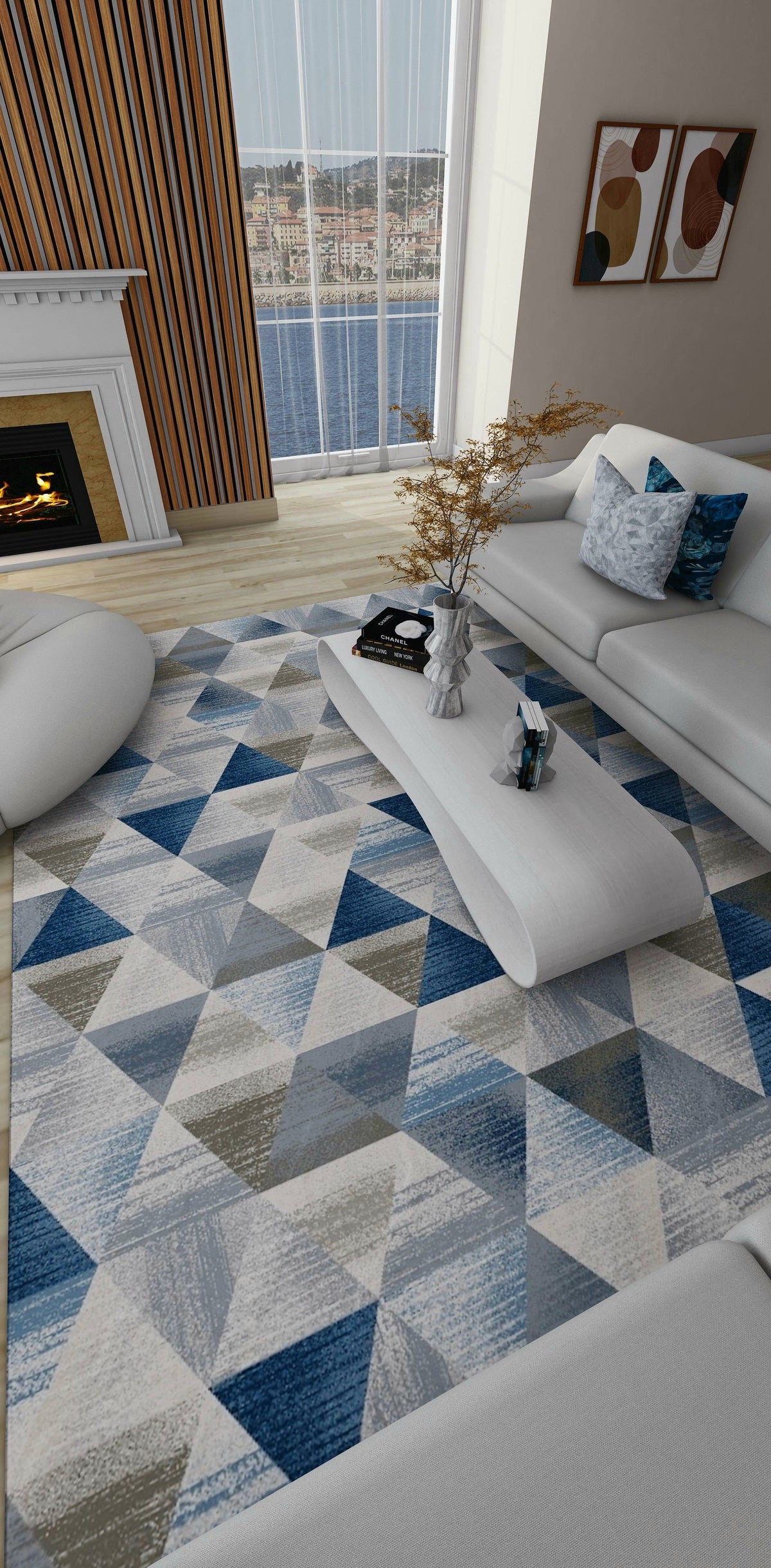 Venice Blue Geometric Modern Washable Rug