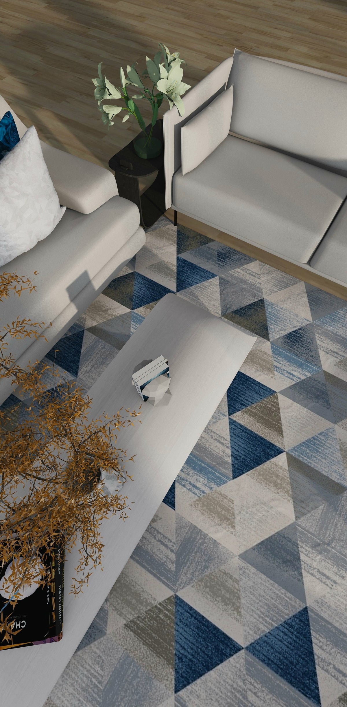 Venice Blue Geometric Modern Washable Rug