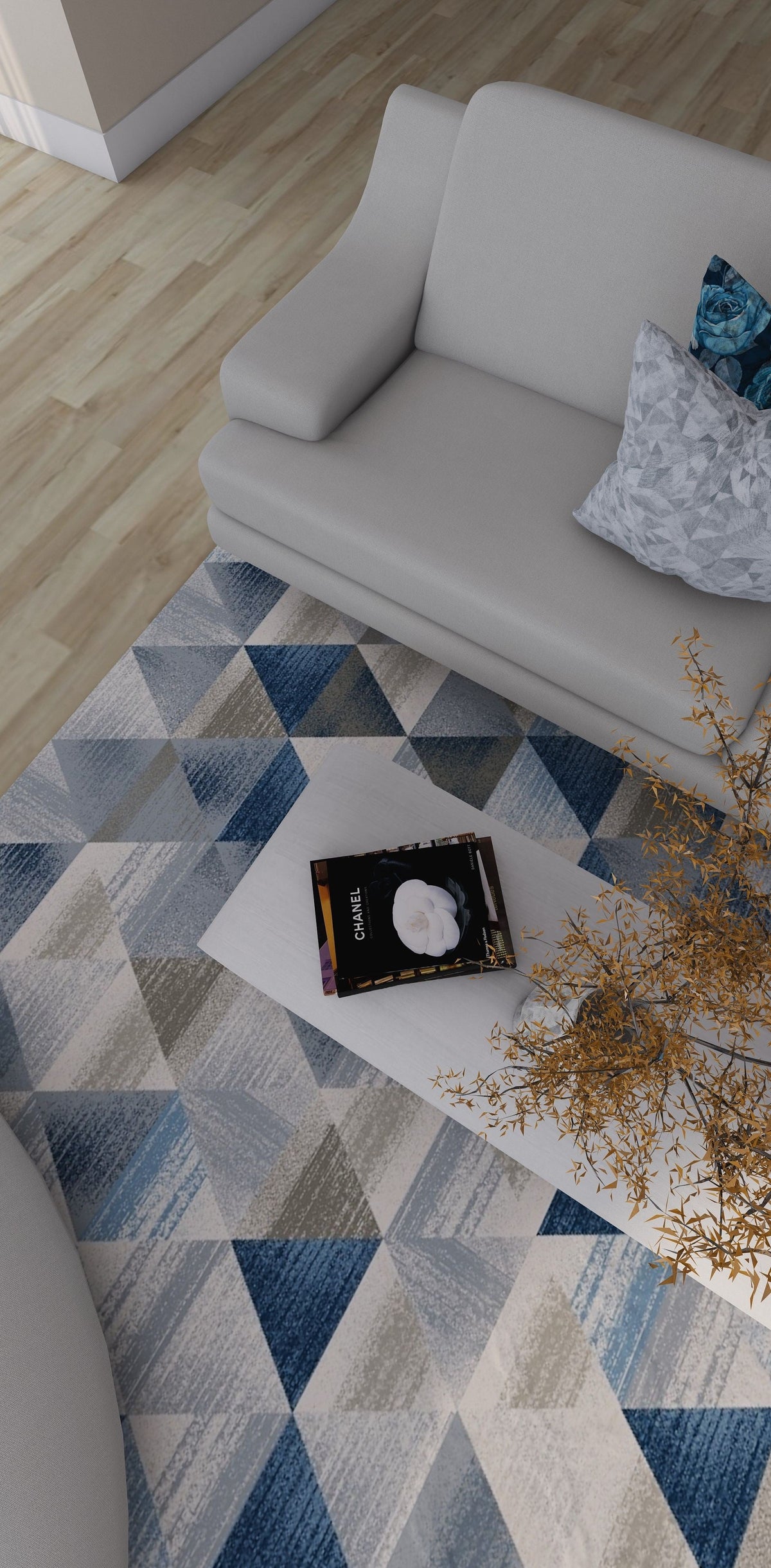 Venice Blue Geometric Modern Washable Rug