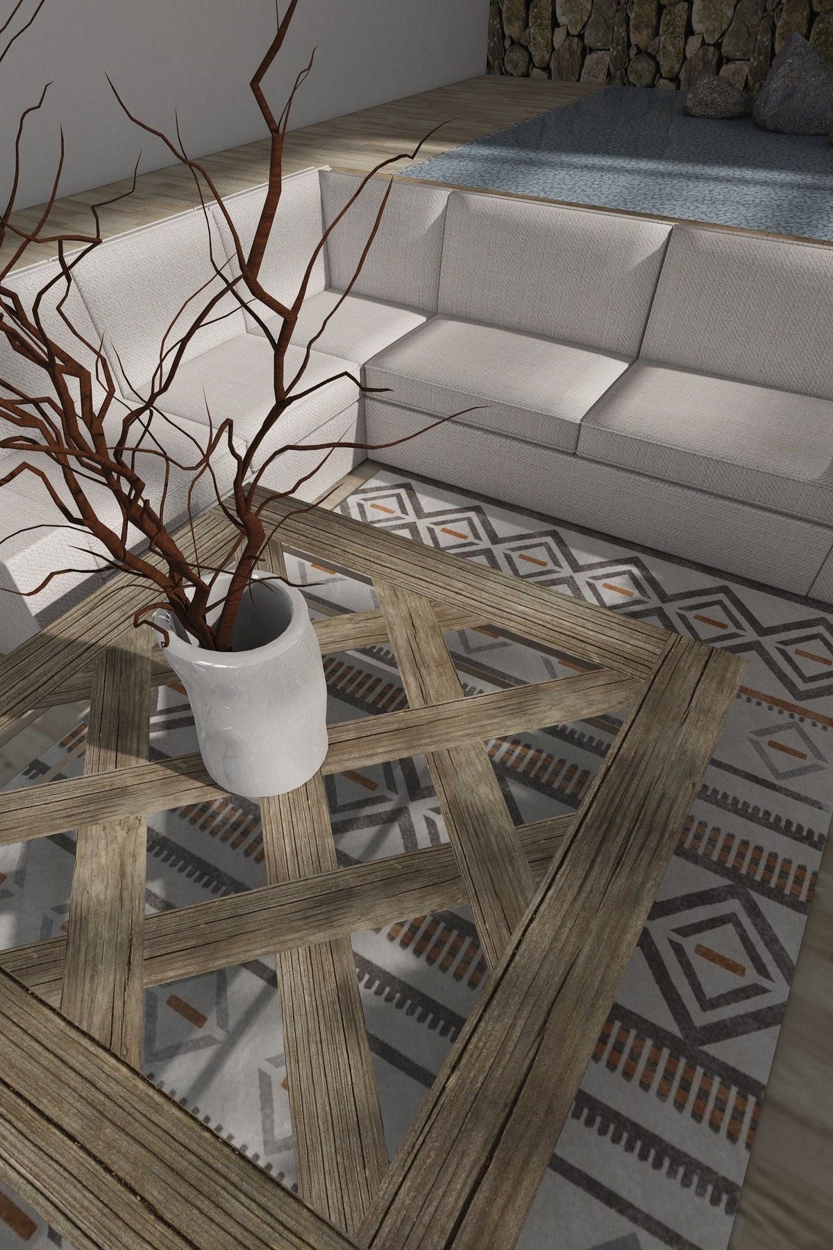 Venice Grey Orange Ivory Geometric Washable Rug