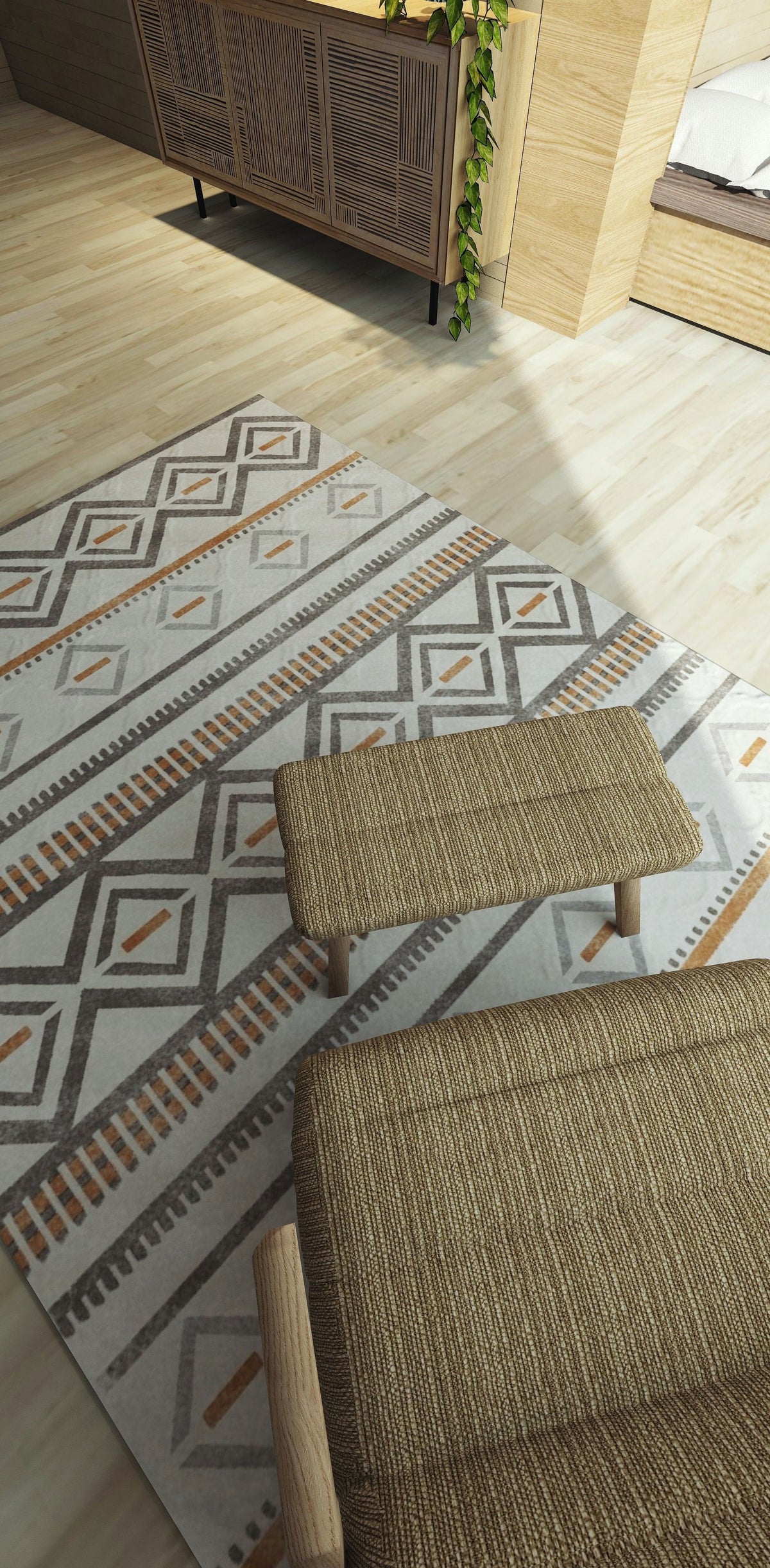 Venice Grey Orange Ivory Geometric Washable Rug