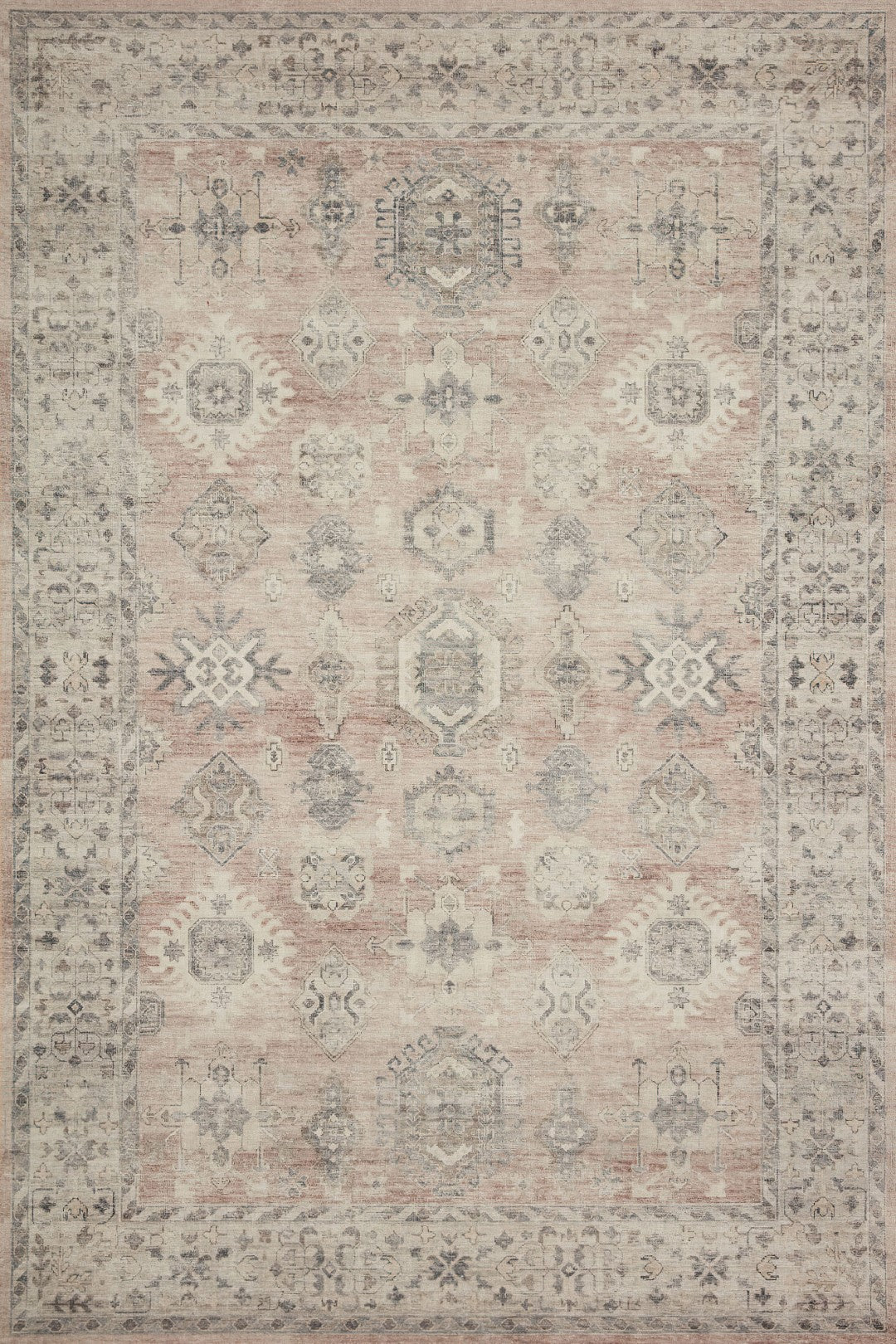 Luxurious Lumina Peach Pink and Grey Distressed Washable Rug