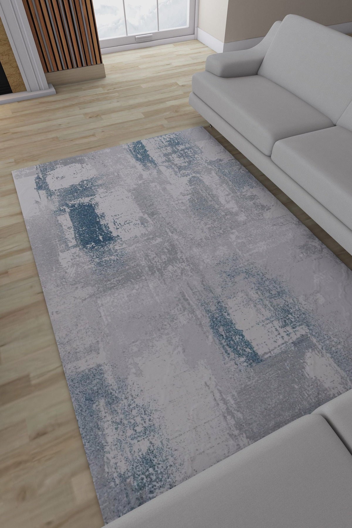 Luxurious Lumina Blue, Grey and White Modern Abstract Washable Rug