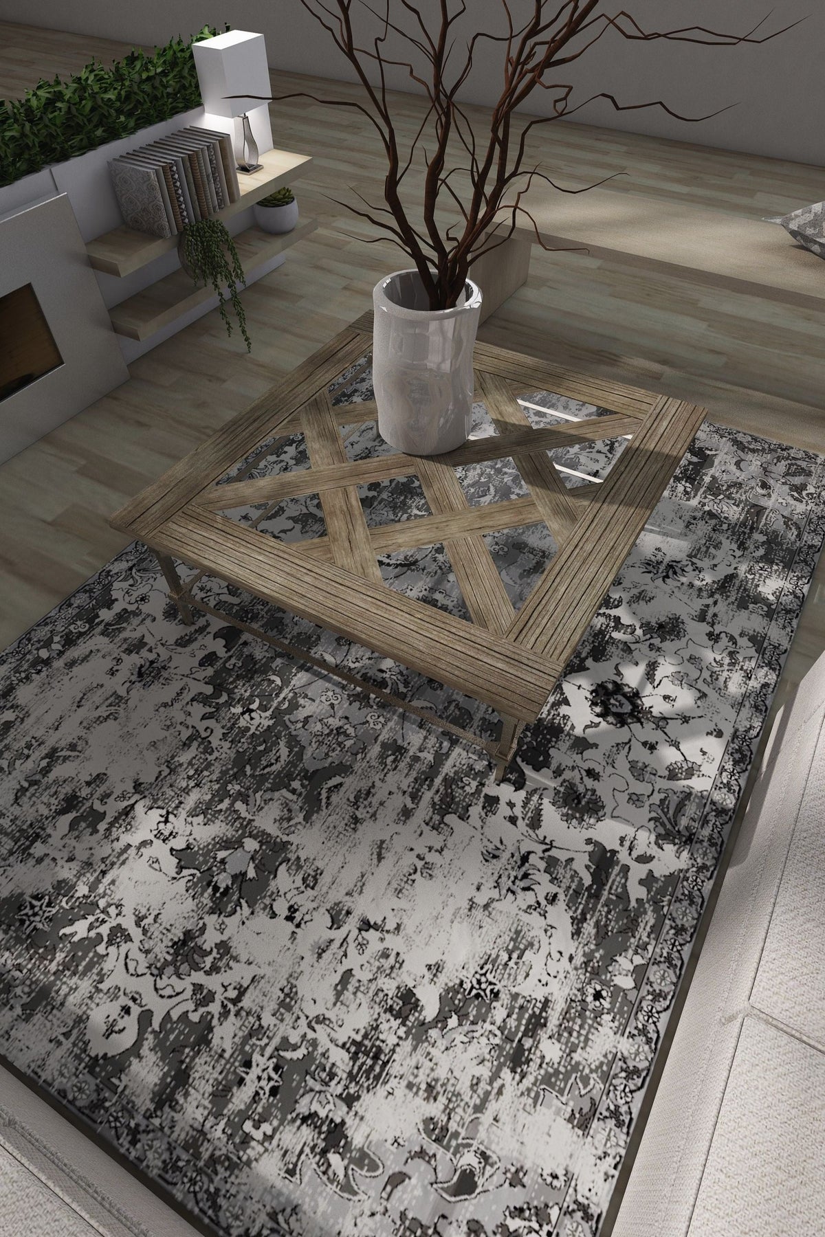 Luxurious Lumina Grey and Cream Soft Modern  Washable Rug