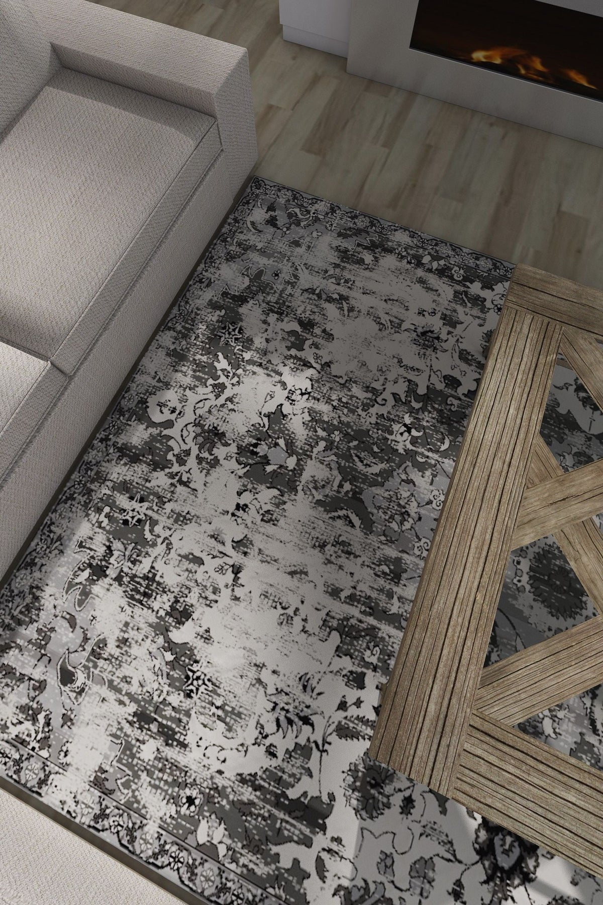 Luxurious Lumina Grey and Cream Soft Modern  Washable Rug