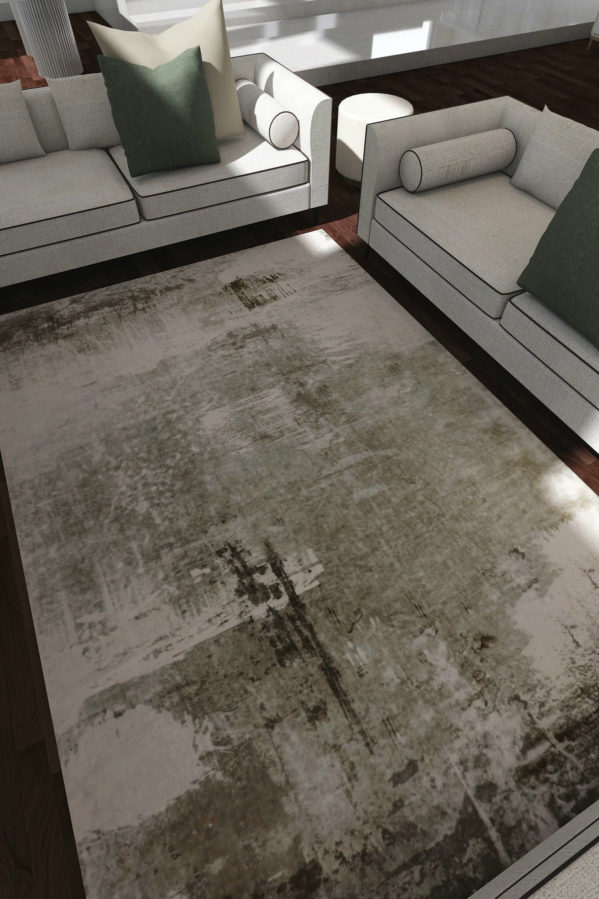 Luxurious Lumina Grey Khaki and Ivory soft Modern Abstract Washable Rug