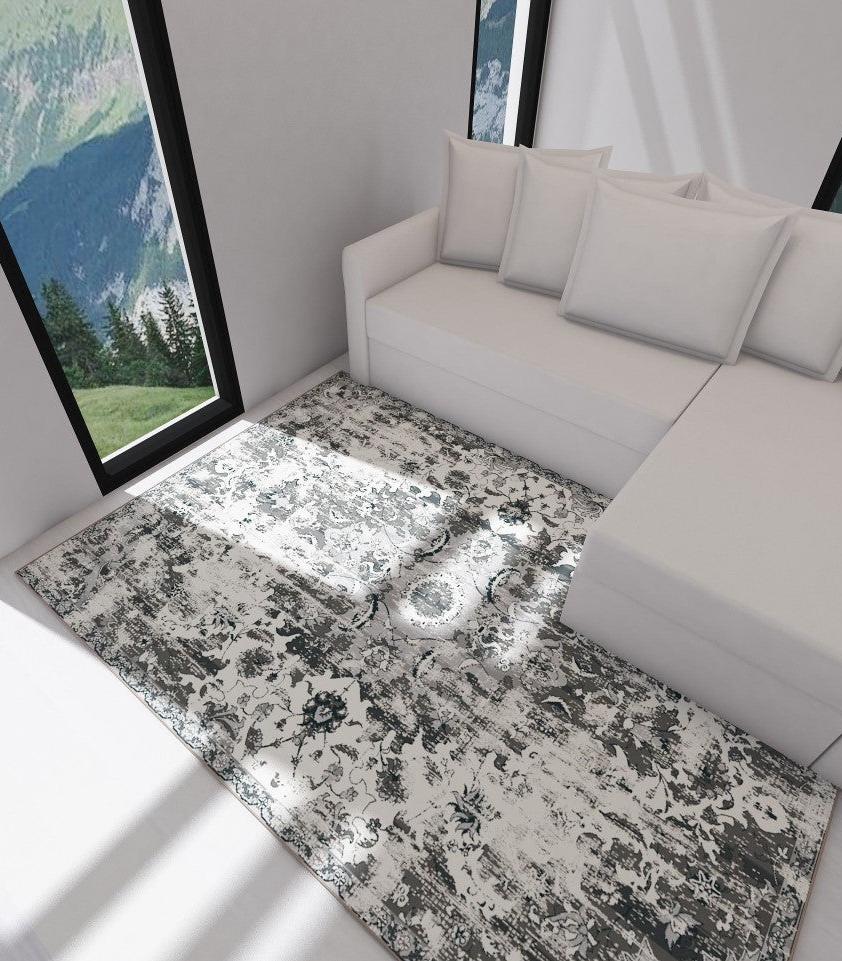 Luxurious Lumina Grey and Cream Soft Modern  Washable Rug