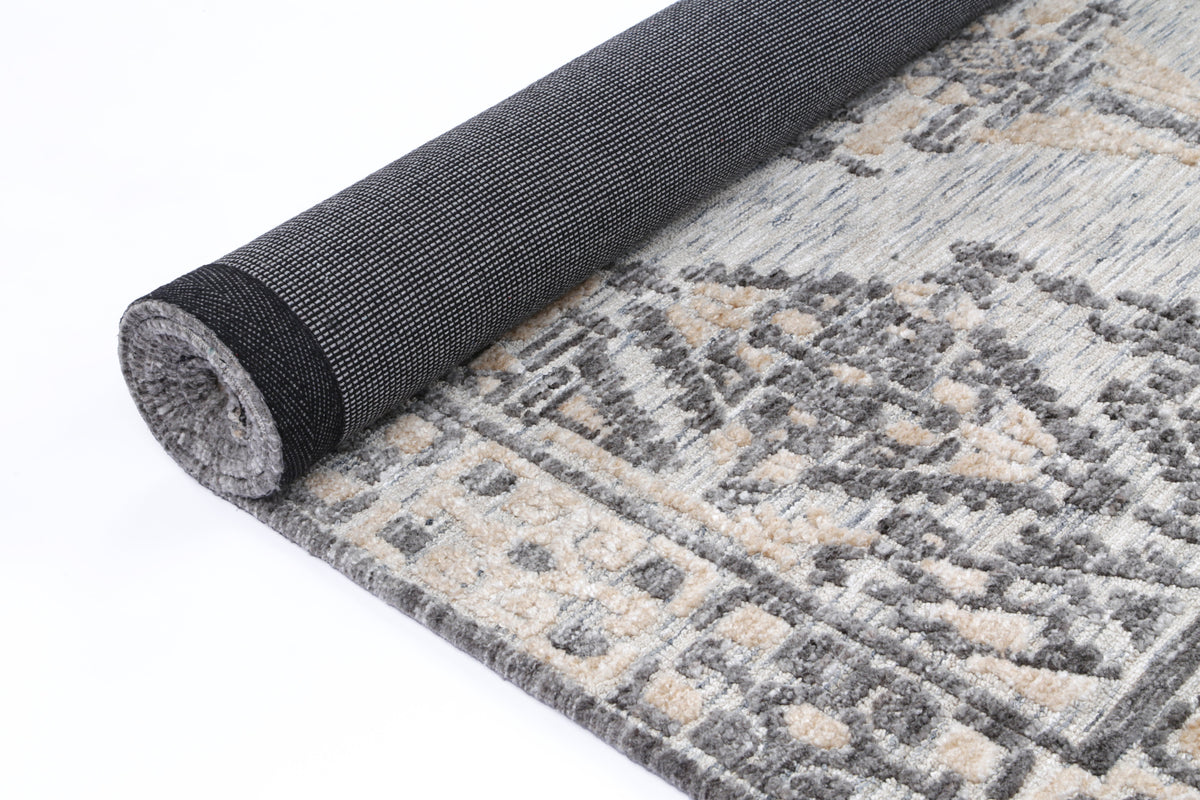 Amritsar Beas Charcoal &amp; Beige Cotton Blend Rug