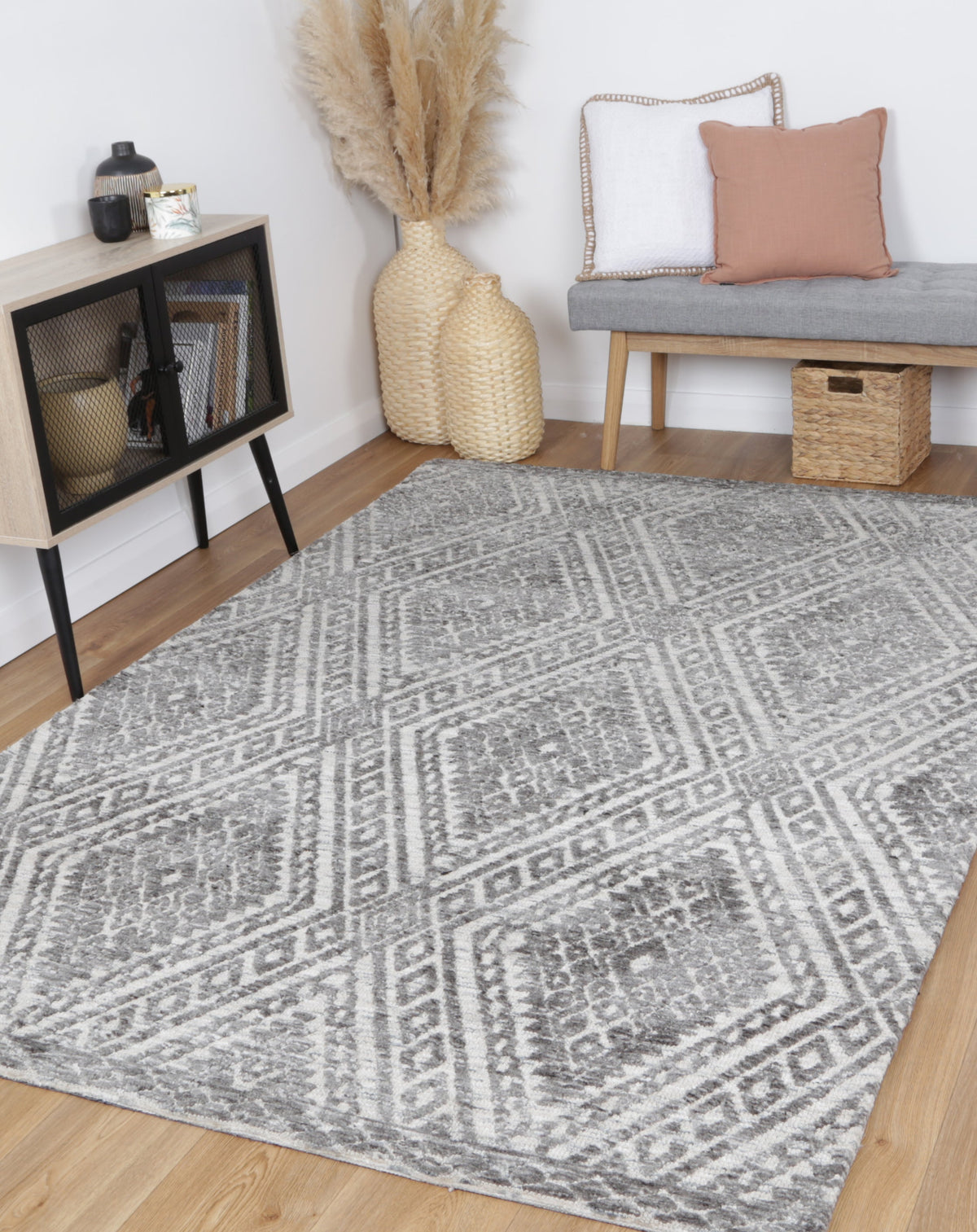 Amritsar Majitha Charcoal &amp; Beige Cotton Blend Rug