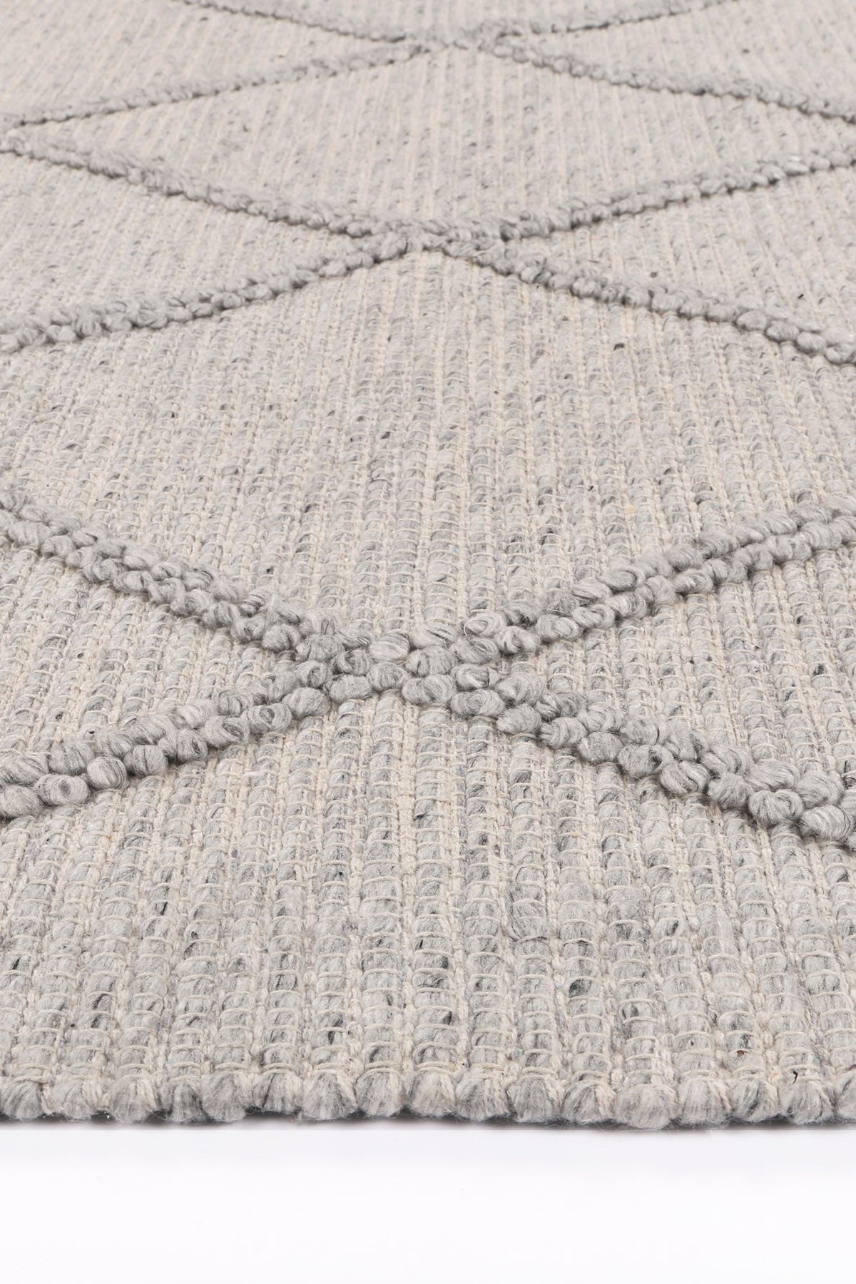 Goa Lattice Wool Blend Grey Rug (No Tassel)