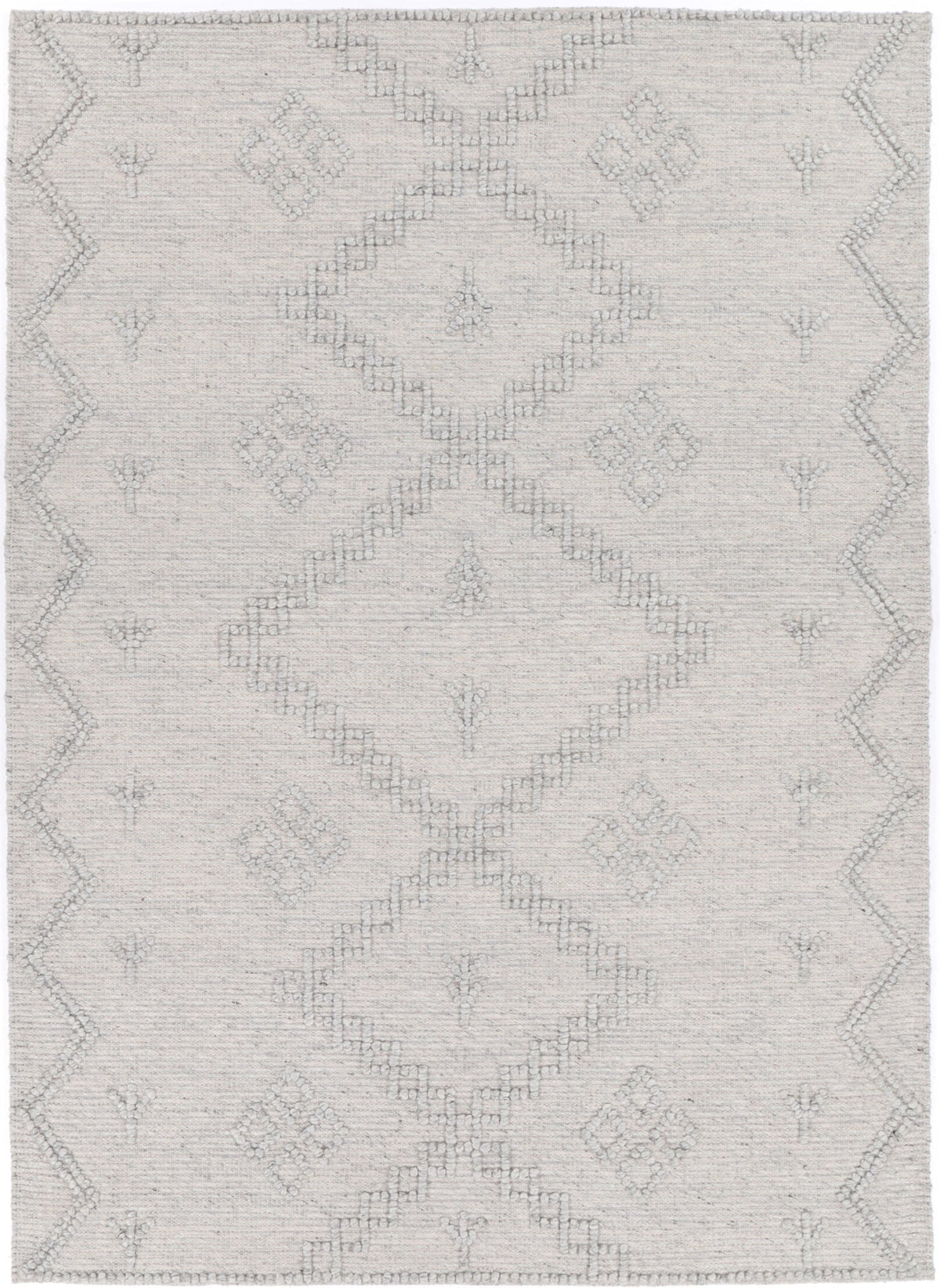 Goa Aztec Wool Blend Grey Rug (No Tassel)