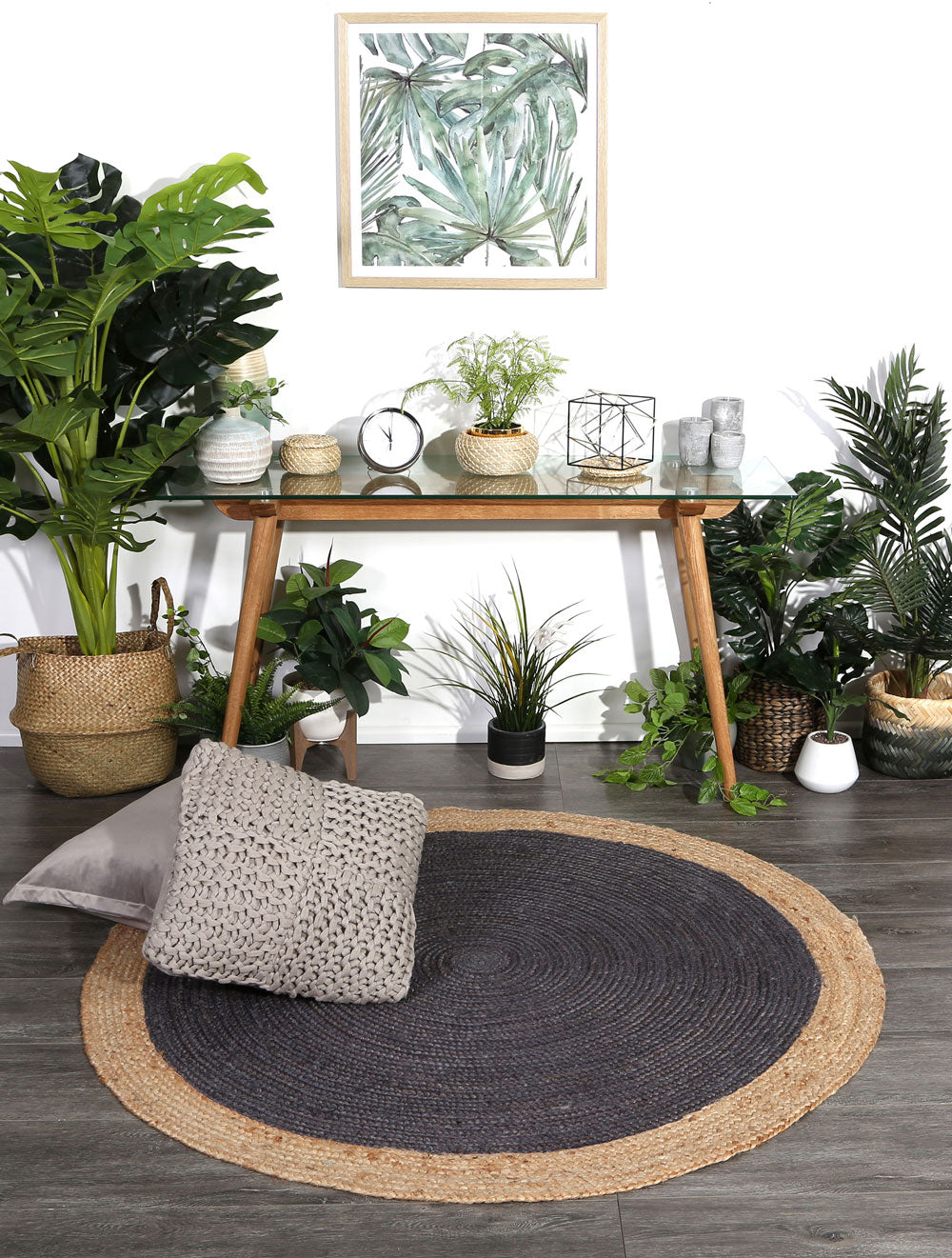 Hampton Centre Grey Jute Round Rug