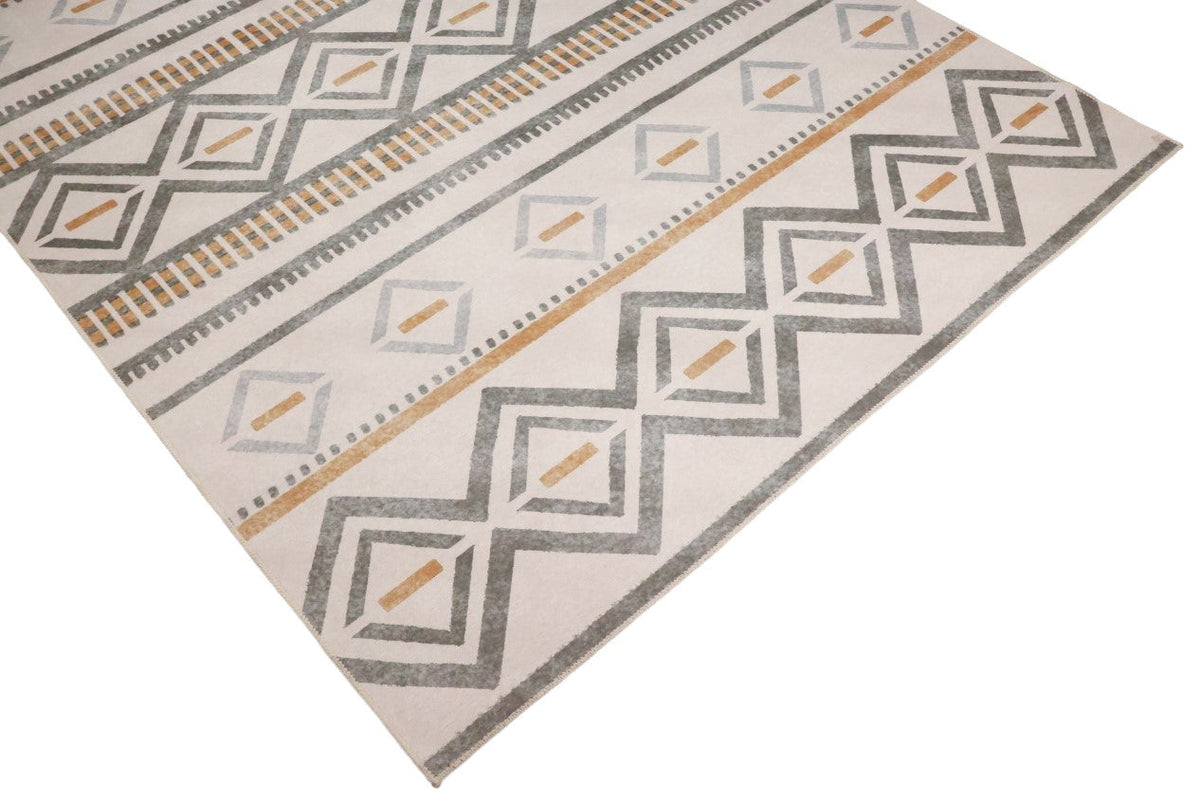 Venice Grey Orange Ivory Geometric Washable Rug