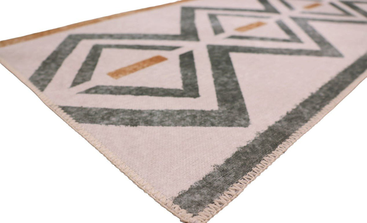 Venice Grey Orange Ivory Geometric Washable Rug