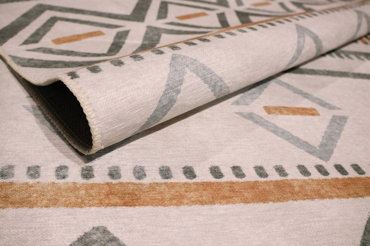 Venice Grey Orange Ivory Geometric Washable Rug