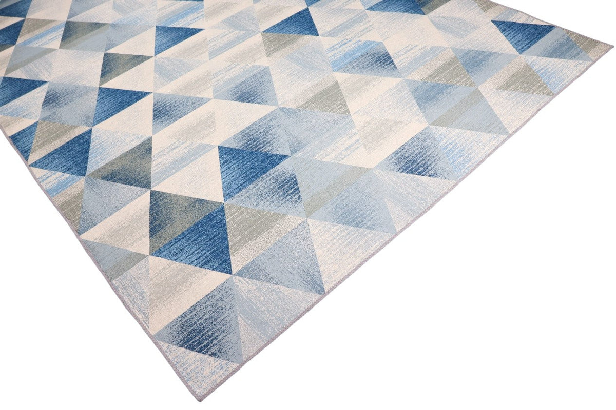 Venice Blue Geometric Modern Washable Rug