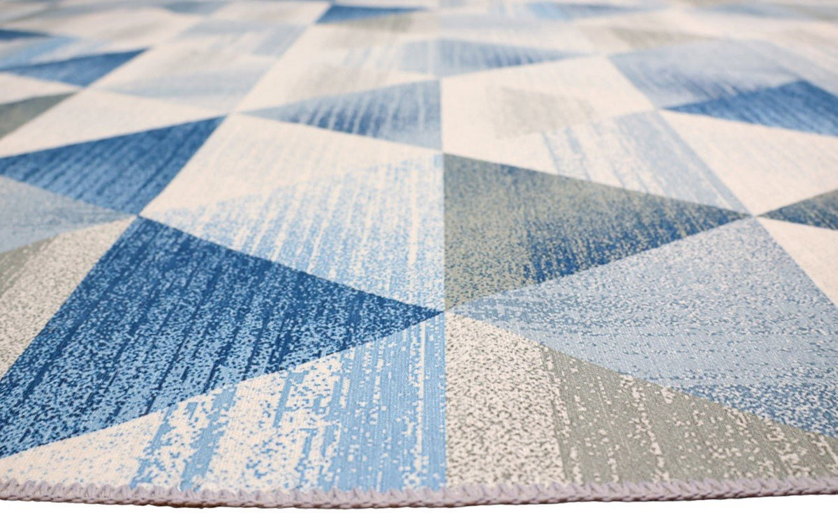 Venice Blue Geometric Modern Washable Rug