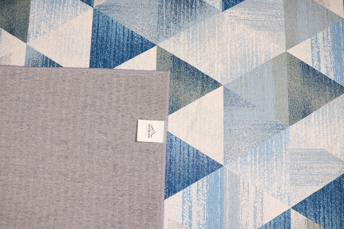 Venice Blue Geometric Modern Washable Rug