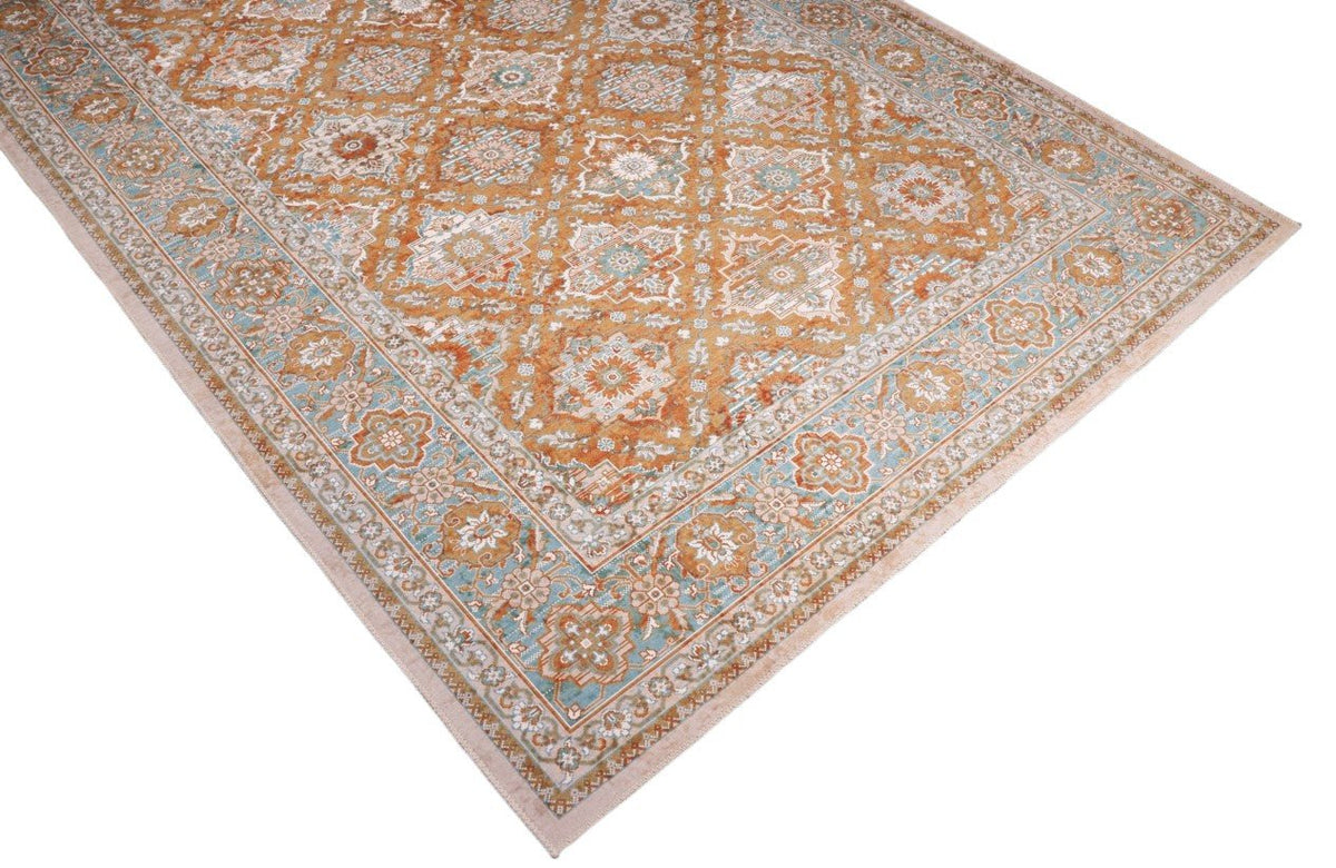 Venice Orange Rust and Jade Blue Distressed Traditional Washable Rug